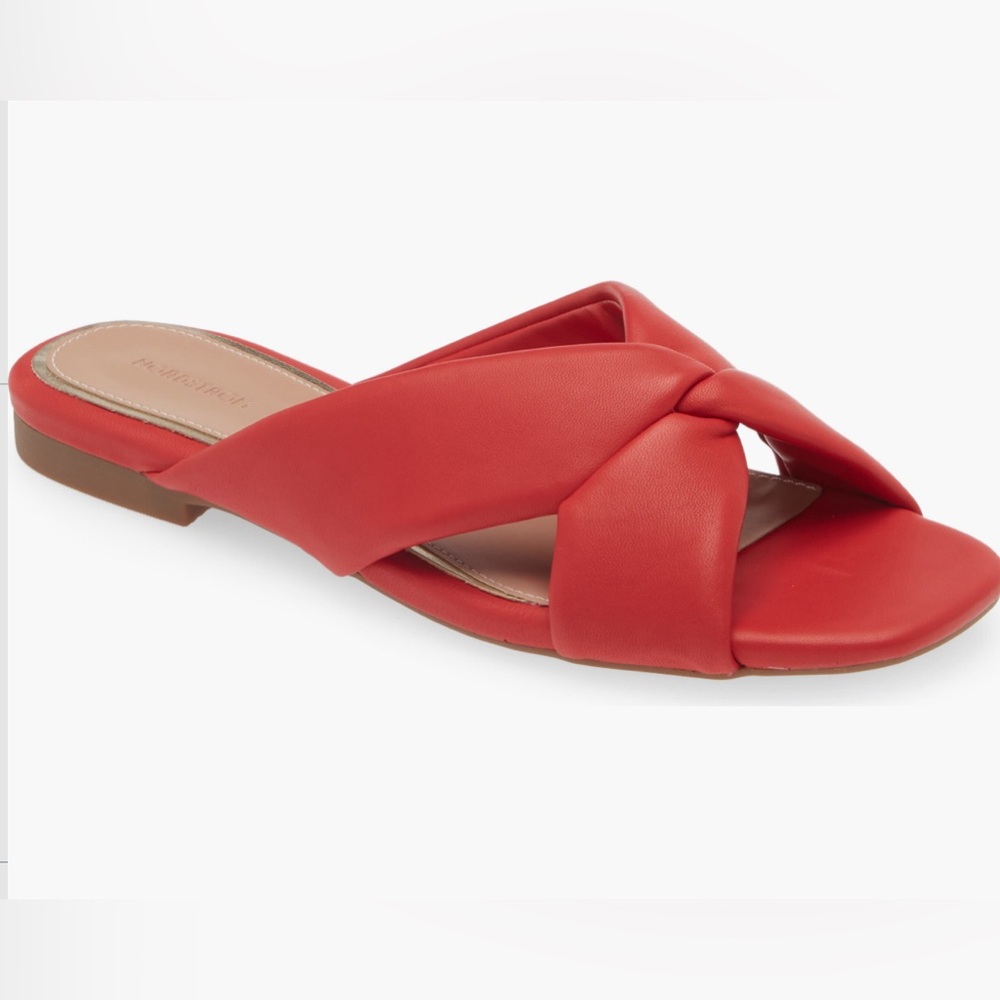 New - Nordstrom Cerise Leather Slide Sandal